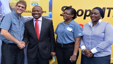 ‎‎ ‎(L-r): General Manager, PEP stores Nigeria, Deon Conradie, General Manager, Business Development, Sales & Distribution MTN, Kola Oyeyemi, Financial Controller, PEP Nigeria, Kofo Awonuga and General Manager, Regional Operations, Lagos/ South West, MTN Fehintola Mustapha at the launch of the partnership between MTN and PEP stores in Lagos on Thursday.